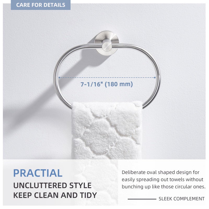 Angle Simple Towel Ring Swivel, SUS 304 Stainless Steel Bathroom Hand Towel Holder, Brushed Nickel - Image 5